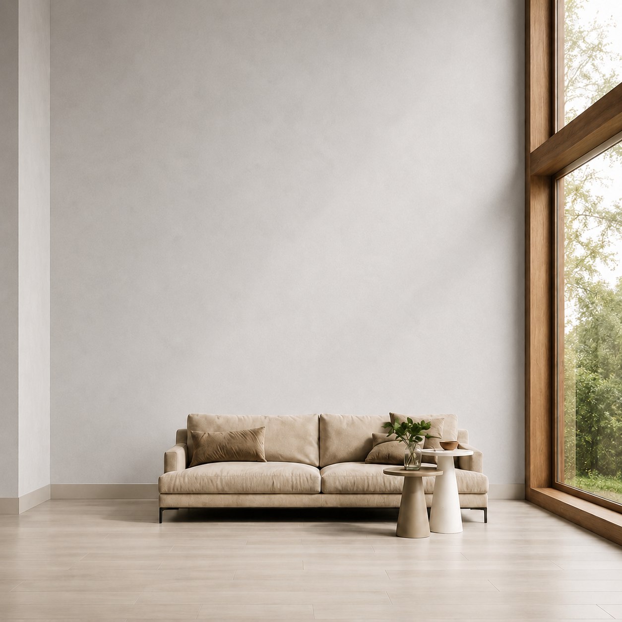 Sala con acabado de microcemento gris liso